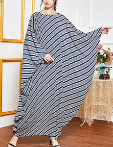 Flygo Women's Batwing Plaid Floral Printed Short Sleeve Oversized Maxi Dress