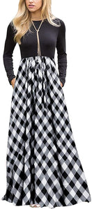 ZESICA Women's Floral Print Long Sleeve Pockets Empire Waist Pleated Long Maxi Dress