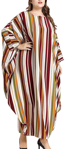 Flygo Women's Batwing Plaid Floral Printed Short Sleeve Oversized Maxi Dress