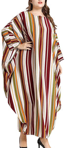 Flygo Women's Batwing Plaid Floral Printed Short Sleeve Oversized Maxi Dress