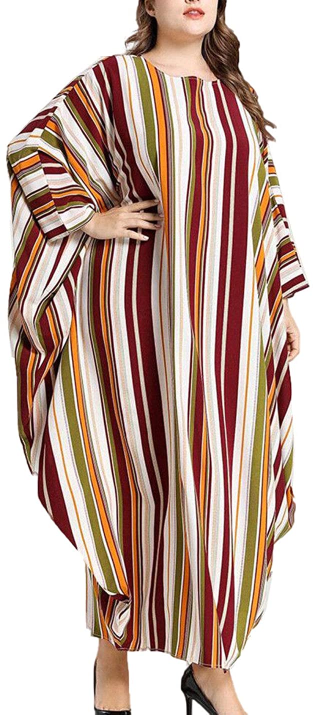Flygo Women's Batwing Plaid Floral Printed Short Sleeve Oversized Maxi Dress