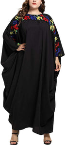 Flygo Women's Batwing Plaid Floral Printed Short Sleeve Oversized Maxi Dress
