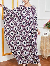 Load image into Gallery viewer, Flygo Women&#39;s Batwing Plaid Floral Printed Short Sleeve Oversized Maxi Dress