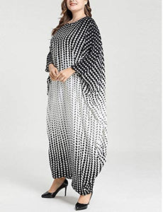 Flygo Women's Batwing Plaid Floral Printed Short Sleeve Oversized Maxi Dress