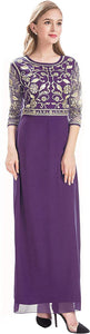 MANER Chiffon Beaded Sequin 3/4 Sleeve Long Gown - Zainab's Closet