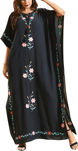 Flygo Women's Batwing Plaid Floral Printed Short Sleeve Oversized Maxi Dress