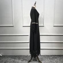 Load image into Gallery viewer, Delias White &amp; Black Lace Trim Pearl Embroidered Abaya Robe - Zainab&#39;s Closet