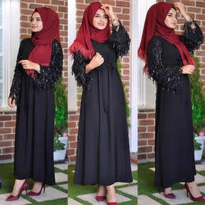 Delias Sequin Maxi Eid Abaya w/ Tassels - Zainab's Closet