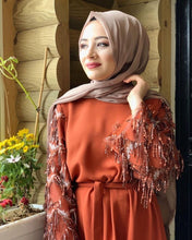 Load image into Gallery viewer, Delias Sequin Maxi Eid Abaya w/ Tassels - Zainab&#39;s Closet