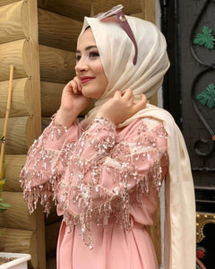 Delias Sequin Maxi Eid Abaya w/ Tassels - Zainab's Closet