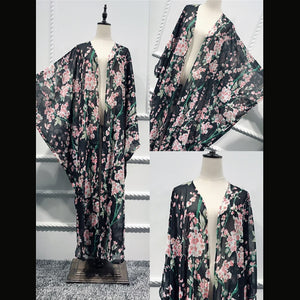AIFEIYIYI Floral Print Batwing Sleeve Kaftan Robe - Zainab's Closet