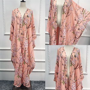 AIFEIYIYI Floral Print Batwing Sleeve Kaftan Robe - Zainab's Closet