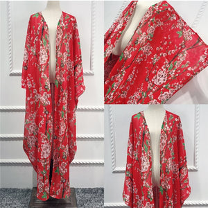AIFEIYIYI Floral Print Batwing Sleeve Kaftan Robe - Zainab's Closet