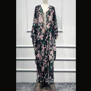 AIFEIYIYI Floral Print Batwing Sleeve Kaftan Robe - Zainab's Closet