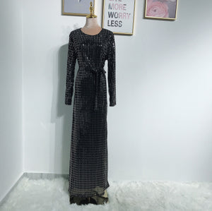 Delias Sequin Striped Maxi Dress w/ Sash - Zainab's Closet