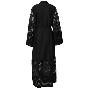 AIFEIYIYI Dubai Lace Trim Abaya Robe w/ Sash - Zainab's Closet