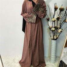 Load image into Gallery viewer, PADEGAO Dubai Style Imitation Pearl Abaya Robe w/ Sash - Zainab&#39;s Closet