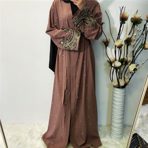 PADEGAO Dubai Style Imitation Pearl Abaya Robe w/ Sash - Zainab's Closet