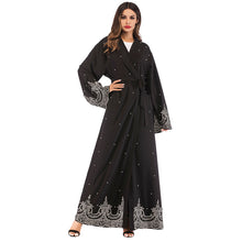 Load image into Gallery viewer, PADEGAO Dubai Style Imitation Pearl Abaya Robe w/ Sash - Zainab&#39;s Closet