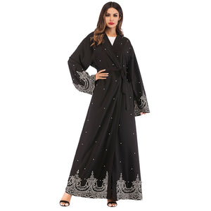 PADEGAO Dubai Style Imitation Pearl Abaya Robe w/ Sash - Zainab's Closet