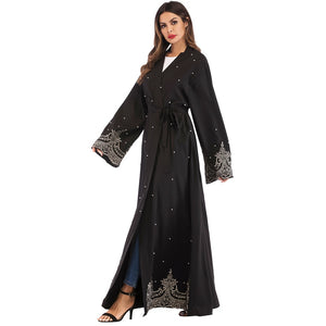 PADEGAO Dubai Style Imitation Pearl Abaya Robe w/ Sash - Zainab's Closet