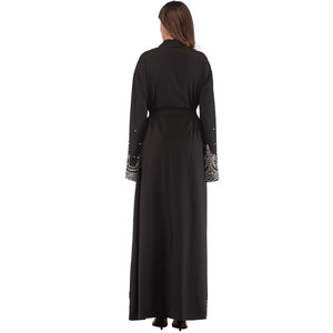 PADEGAO Dubai Style Imitation Pearl Abaya Robe w/ Sash - Zainab's Closet