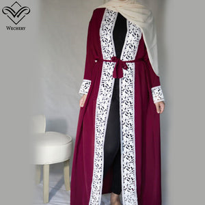Wechery Lace Trim Abaya Robe w/ Sash - Zainab's Closet