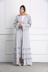 Delias Simple Flower Abaya Robe w/ Sash - Zainab's Closet