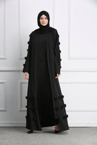 Delias Simple Flower Abaya Robe w/ Sash - Zainab's Closet