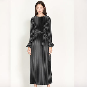 Wechery Striped Turmpet Sleeve Long Dress - Zainab's Closet