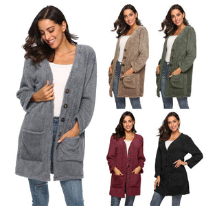 HANDBOY Velvet Fleece Plush Midi Cardigan - Zainab's Closet