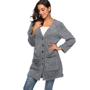 HANDBOY Velvet Fleece Plush Midi Cardigan - Zainab's Closet