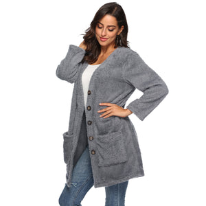 HANDBOY Velvet Fleece Plush Midi Cardigan - Zainab's Closet