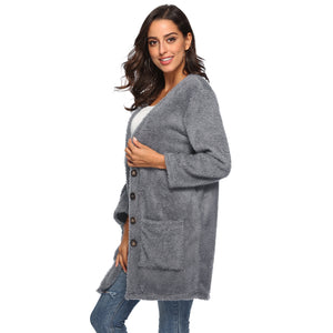 HANDBOY Velvet Fleece Plush Midi Cardigan - Zainab's Closet