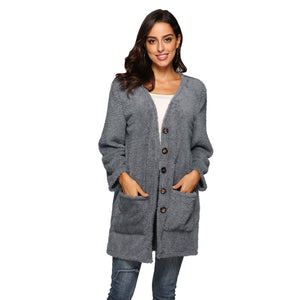 HANDBOY Velvet Fleece Plush Midi Cardigan - Zainab's Closet
