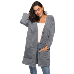 HANDBOY Velvet Fleece Plush Midi Cardigan - Zainab's Closet