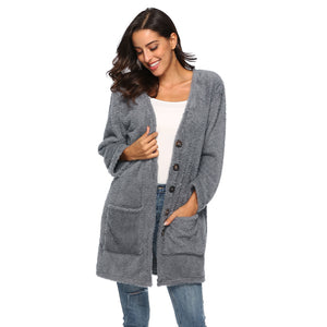 HANDBOY Velvet Fleece Plush Midi Cardigan - Zainab's Closet
