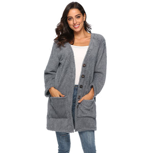 HANDBOY Velvet Fleece Plush Midi Cardigan - Zainab's Closet