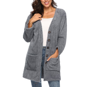 HANDBOY Velvet Fleece Plush Midi Cardigan - Zainab's Closet