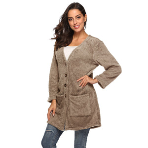 HANDBOY Velvet Fleece Plush Midi Cardigan - Zainab's Closet