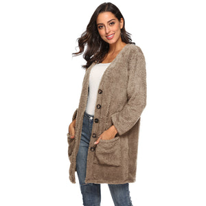HANDBOY Velvet Fleece Plush Midi Cardigan - Zainab's Closet