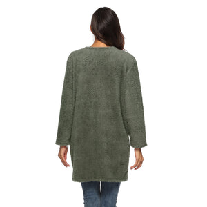 HANDBOY Velvet Fleece Plush Midi Cardigan - Zainab's Closet