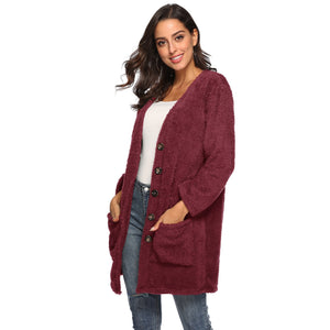 HANDBOY Velvet Fleece Plush Midi Cardigan - Zainab's Closet
