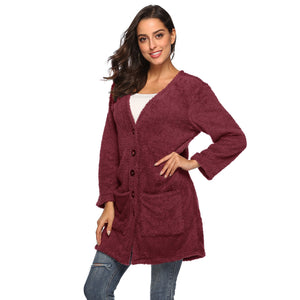 HANDBOY Velvet Fleece Plush Midi Cardigan - Zainab's Closet