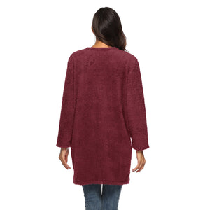 HANDBOY Velvet Fleece Plush Midi Cardigan - Zainab's Closet