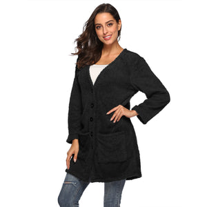 HANDBOY Velvet Fleece Plush Midi Cardigan - Zainab's Closet