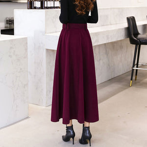 DFRCAEG Ankle Length Maxi Wool Skirt w/ Belt - Zainab's Closet