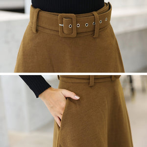 DFRCAEG Ankle Length Maxi Wool Skirt w/ Belt - Zainab's Closet