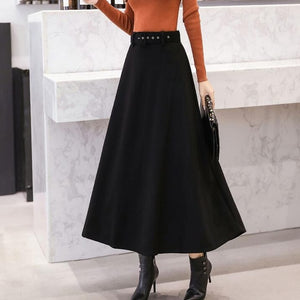 DFRCAEG Ankle Length Maxi Wool Skirt w/ Belt - Zainab's Closet