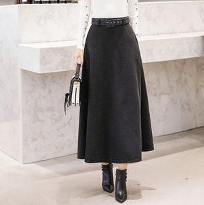DFRCAEG Ankle Length Maxi Wool Skirt w/ Belt - Zainab's Closet